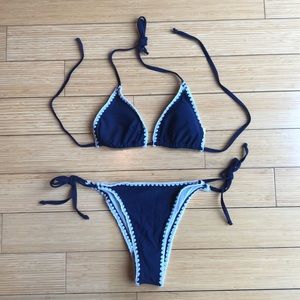 Blue Bikini with White Hem